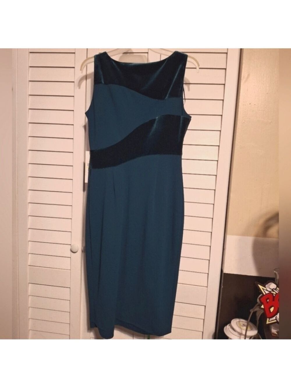 Calvin Klein Teal Blue V-Neck Sheath Midi Dress Sz 4 Nwt